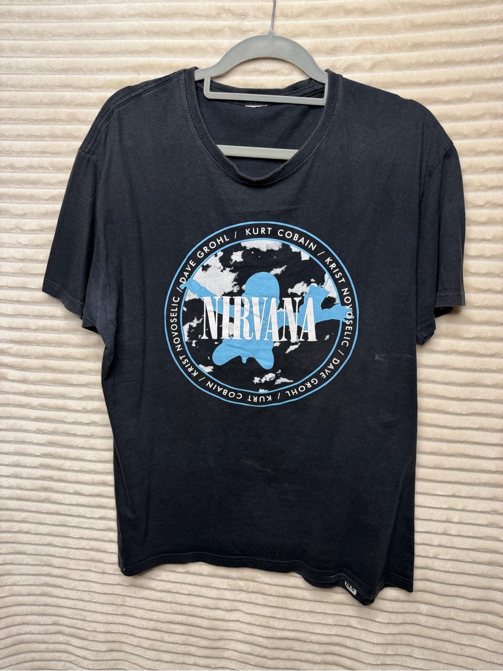 NIRVANA Black Short-Sleeve Tee with Blue Logo Circle